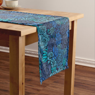 Succulent garden in blue short table runner