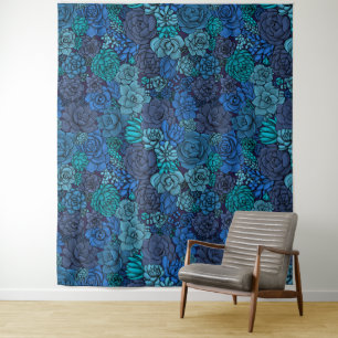 Succulent garden in blue tapestry