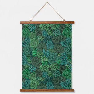 Succulent garden in green hanging tapestry
