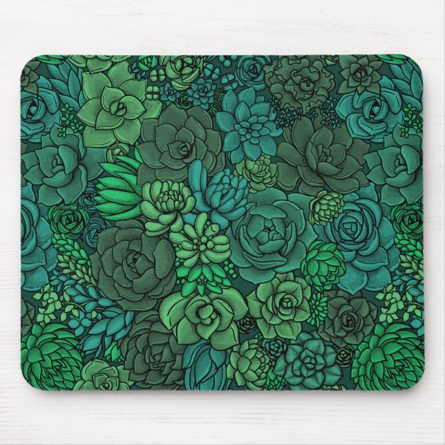 Succulent garden in green mouse mat (Front)