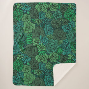 Succulent garden in green sherpa blanket