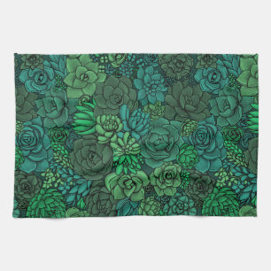Succulent garden in green tea towel