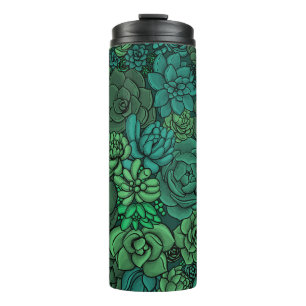 Succulent garden in green thermal tumbler