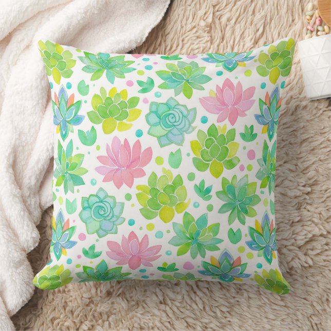 Succulent garden in pastel watercolor pattern cushion (Blanket)