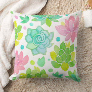 Succulent garden in pastel watercolor pattern cushion