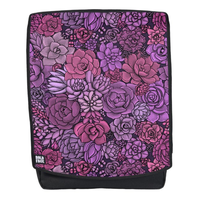 Succulent garden in pink and violet backpack (Front)