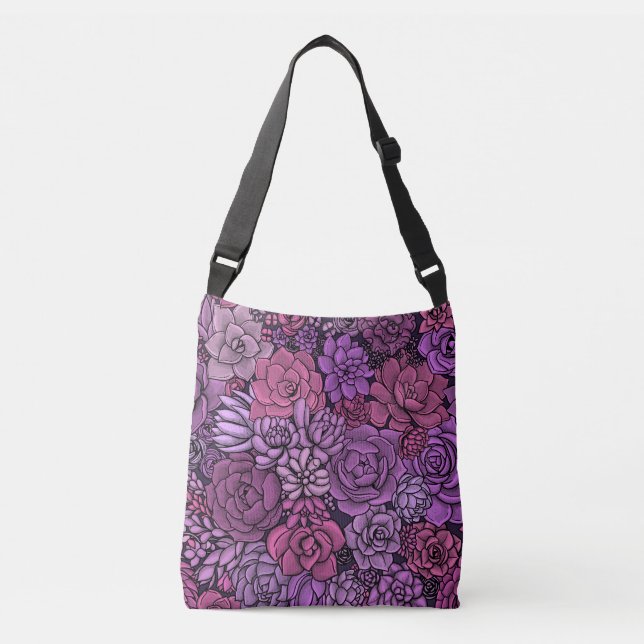 Succulent garden in pink and violet crossbody bag (Front)