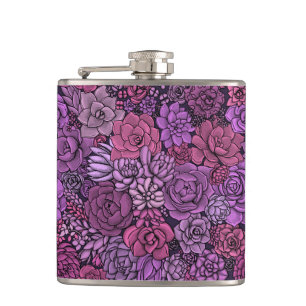 Succulent garden in pink and violet hip flask