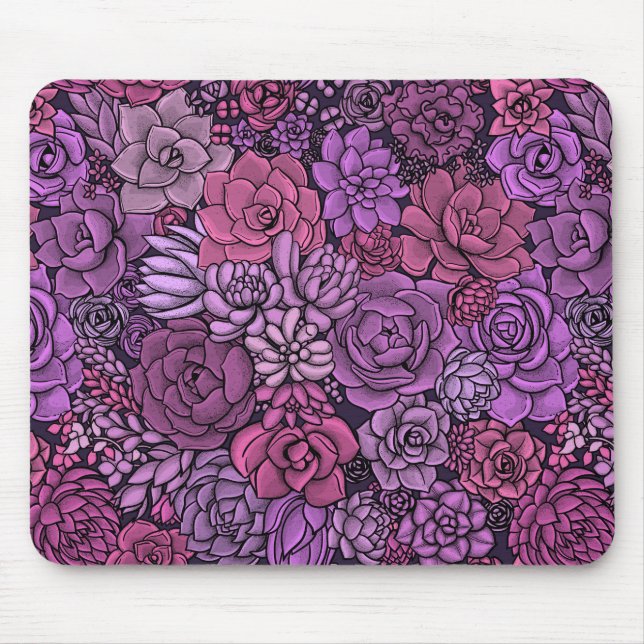 Succulent garden in pink and violet mouse mat (Front)