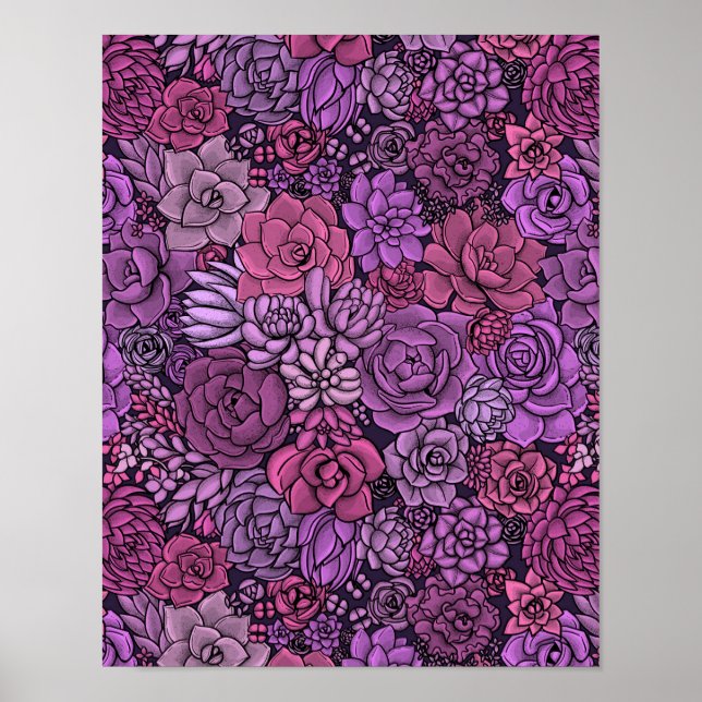 Succulent garden in pink and violet poster (Front)
