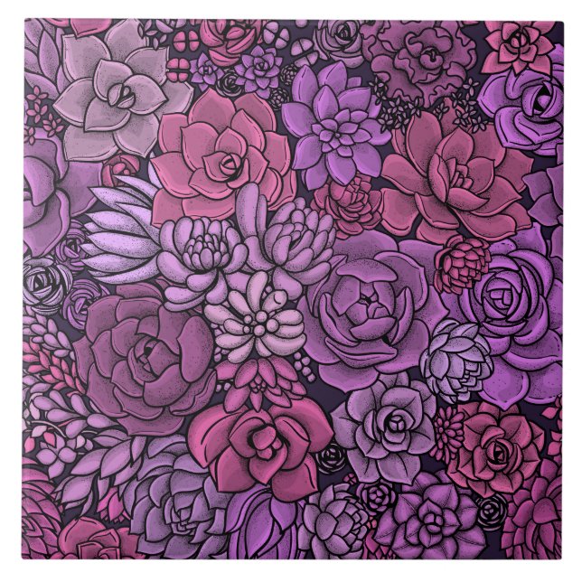 Succulent garden in pink and violet tile (Front)
