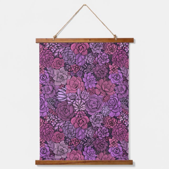 Succulent garden in pinks hanging tapestry (Front)