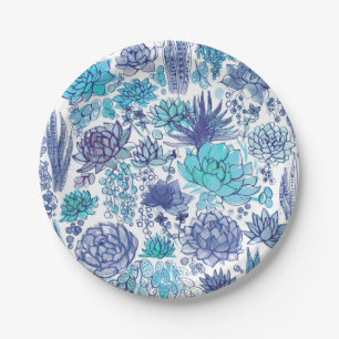Succulent garden paper plate