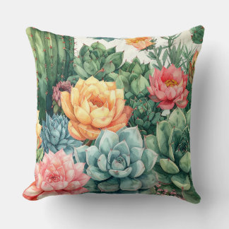 Succulent Garden Pillow - Cactus Botanical Plant 