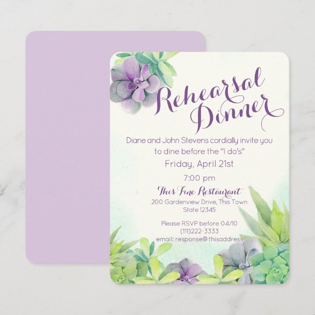 Succulent Garden Rehearsal Dinner Invitation (Front/Back)