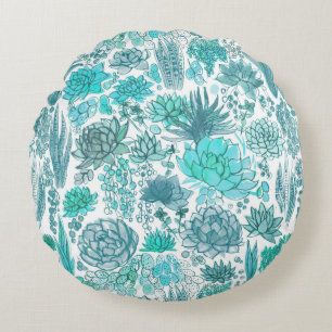 Succulent garden round cushion