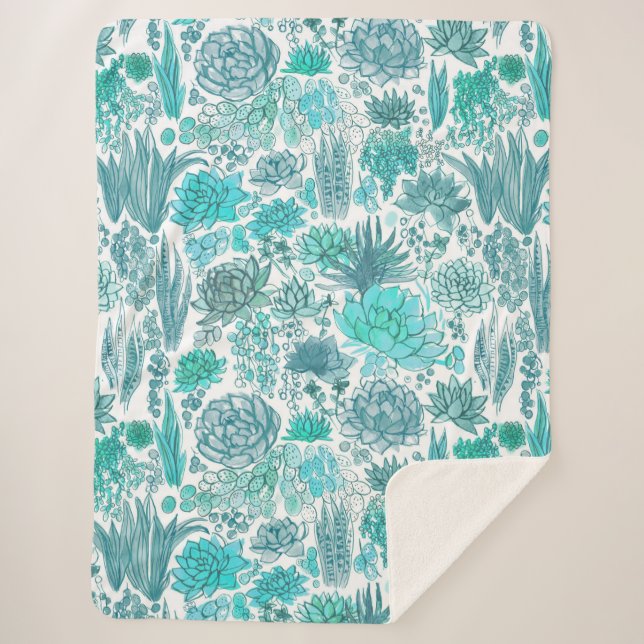 Succulent garden sherpa blanket (Front)