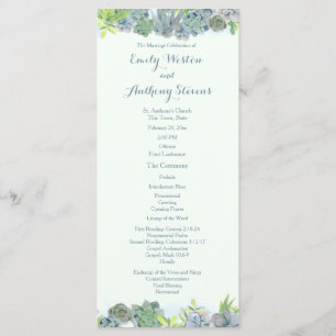 Succulent Garden Steel Blue Wedding Program Programme