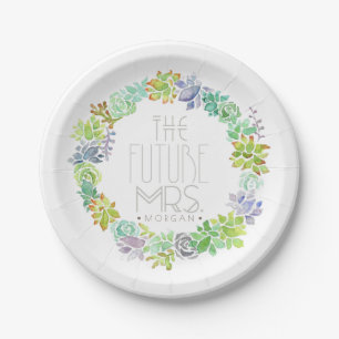 Succulent Garden Watercolor Bridal Shower Paper Plate