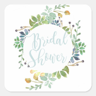 Succulent Garden   Watercolor Bridal Shower Square Sticker