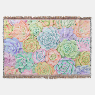 Succulent Garden Watercolor Colourful Pastel Throw Blanket