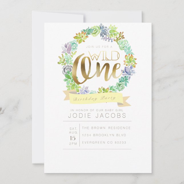Succulent Garden | Watercolor First Birthday Invitation (Front)