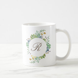 Succulent Garden Watercolor   Initial Coffee Mug