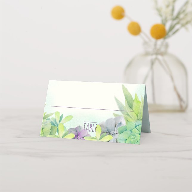 Succulent Garden Watercolor Place Card (Front)