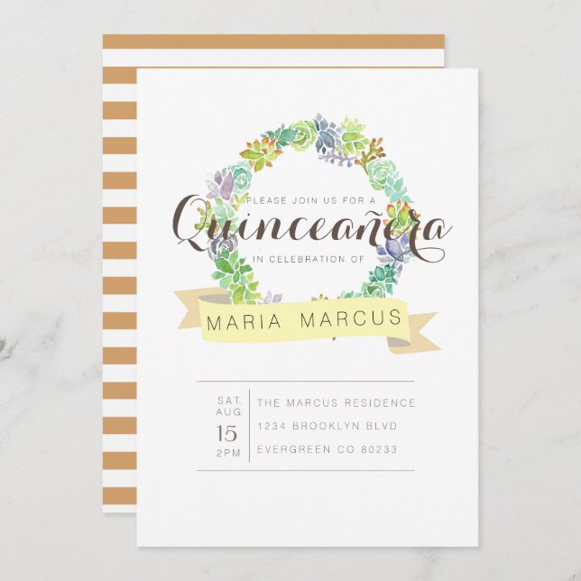 Succulent Garden | Watercolor Quinceanera Invite (Front/Back)
