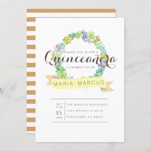 Succulent Garden Watercolor Quinceanera Invite