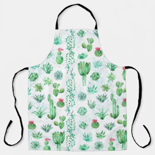 Succulent Garden: Watercolor Seamless Background. Apron