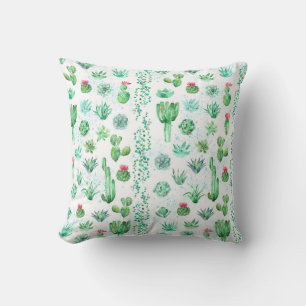 Succulent Garden: Watercolor Seamless Background. Cushion