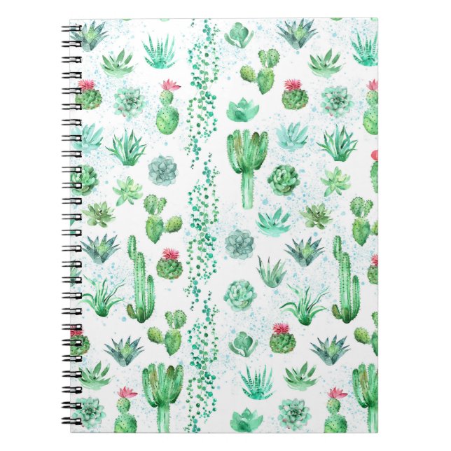 Succulent Garden: Watercolor Seamless Background. Notebook (Front)