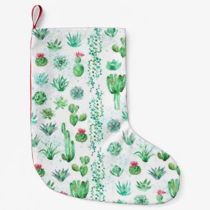 Succulent Garden: Watercolor Seamless Background. Small Christmas Stocking