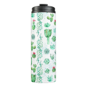 Succulent Garden: Watercolor Seamless Background. Thermal Tumbler