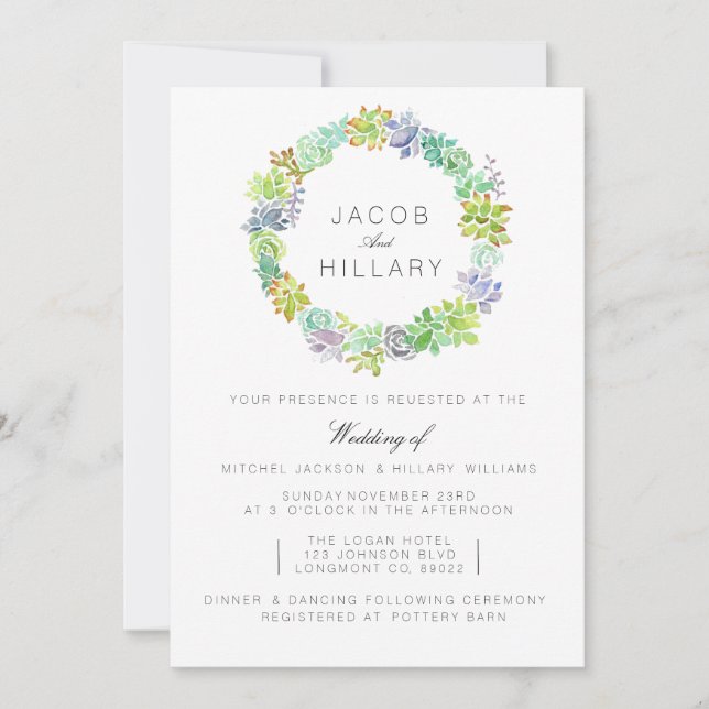 Succulent Garden | Watercolor Wedding Invite (Front)