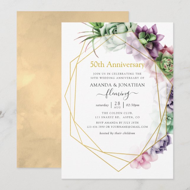 Succulent Geometric 50th Wedding Anniversary Invitation (Front/Back)