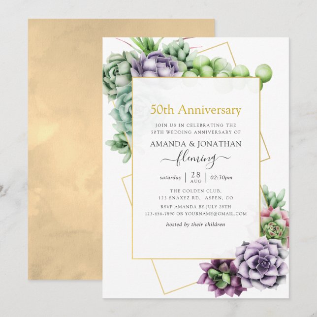 Succulent Geometric 50th Wedding Anniversary Invitation (Front/Back)