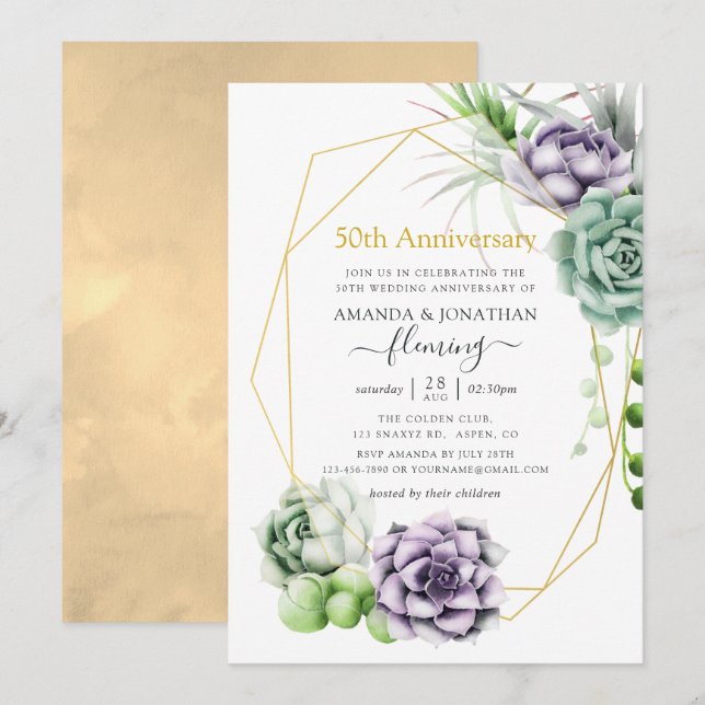 Succulent Geometric 50th Wedding Anniversary Invitation (Front/Back)