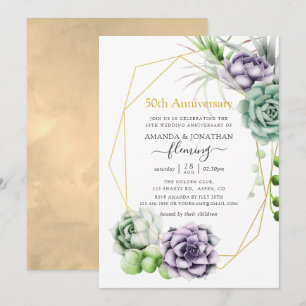Succulent Geometric 50th Wedding Anniversary Invitation