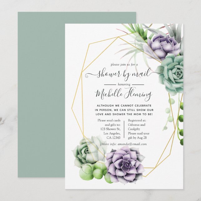 Succulent Geometric Baby Shower by Mail Invitation (Front/Back)