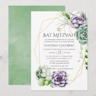 Succulent Geometric Bat Mitzvah Invitation
