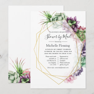 Succulent Geometric Bridal or Baby Shower by Mail Invitation