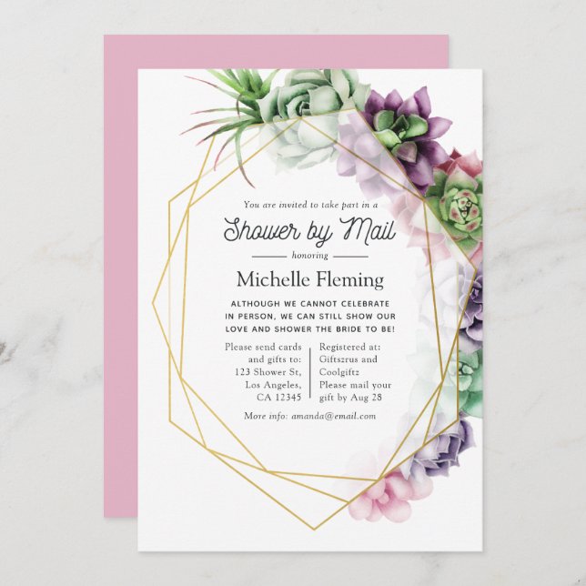 Succulent Geometric Bridal Shower by Mail Invitation (Front/Back)