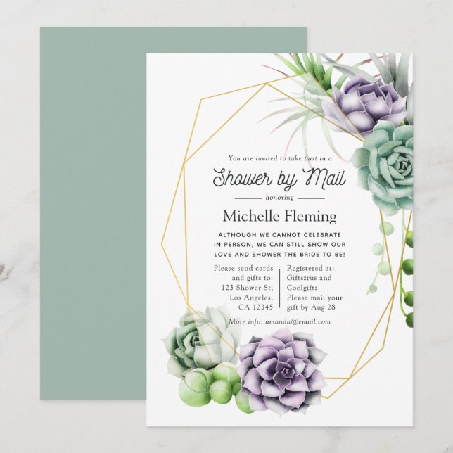 Succulent Geometric Bridal Shower by Mail Invitation (Front/Back)