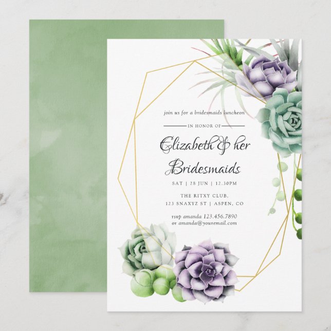 Succulent Geometric Bridesmaids Luncheon Invitation (Front/Back)