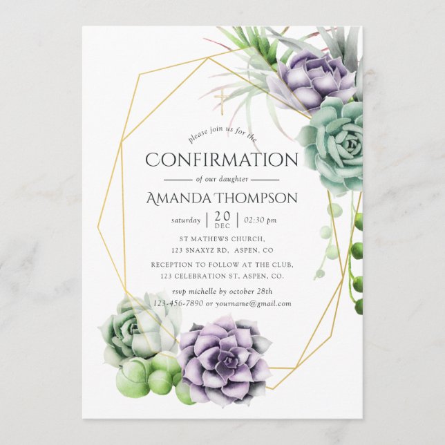 Succulent Geometric Confirmation Invitation (Front)