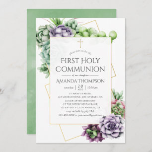 Succulent Geometric First Holy Communion Invitation