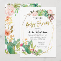 Succulent Geometric Frame Baby Shower Invitation