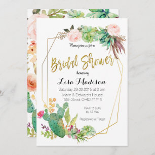 Succulent Geometric Frame Bridal Shower Invitation